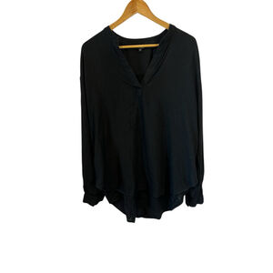 Women's Linen Blend Black Tunic Top XL Long Sleeve Shirt